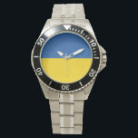 Montre Drapeau d'Ukraine<br><div class="desc">Le drapeau de l'Ukraine est une bannière de deux bandes horizontales de taille égale de bleu et jaune. Le dessus représente le ciel et le jaune représente le blé. Le drapeau national de l'Ukraine</div>
