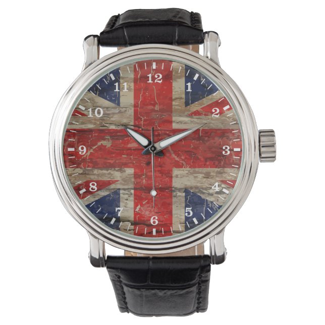 Montre Drapeau en bois Vintage Union Jack (devant)