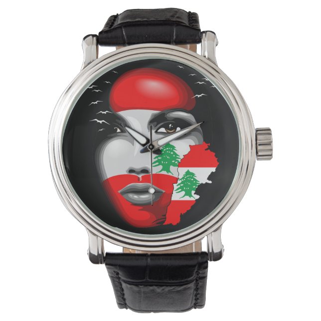 Montre Drapeau et carte du Liban sur le visage de la fill (devant)