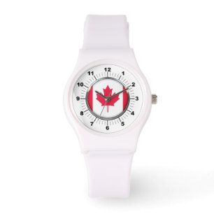 Montre Drapeau féminin du Canada Sporty White Silicon Wat