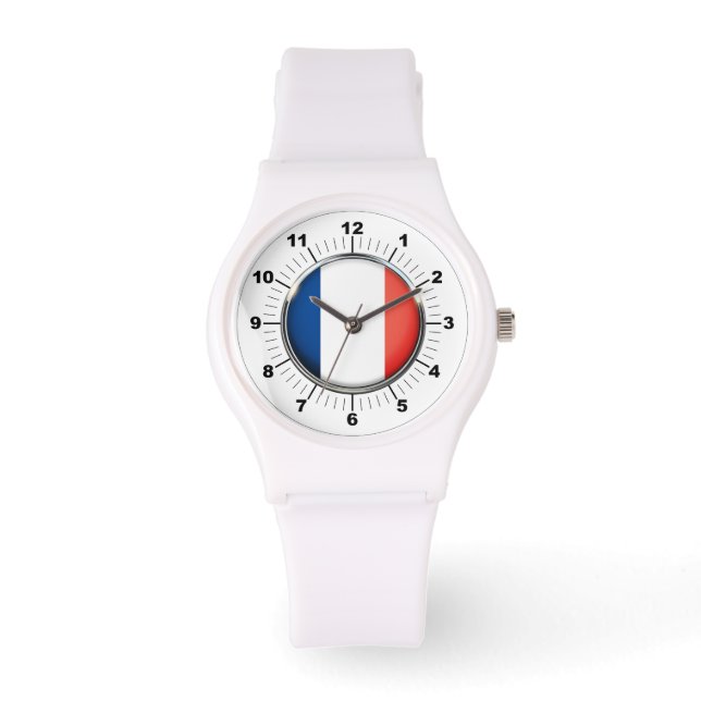 Montre Drapeau féminin France Sporty White Silicon Watch (Recto)