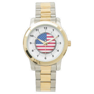 Montre Drapeau féminin USA Surdimensionné bracelet à deux