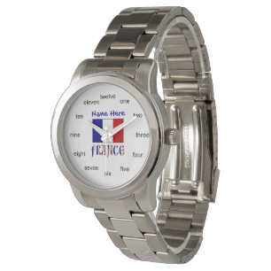 Montre Drapeau français France Bleu Mots Personnalisés Nu