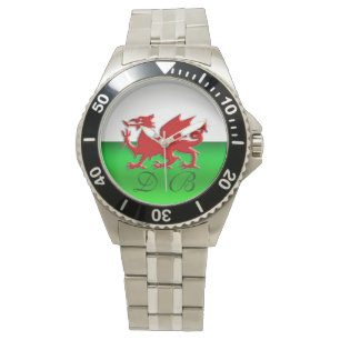Montre Drapeau gallois, dragon en relief, effet chrome