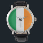 Montre Drapeau irlandais<br><div class="desc">Le drapeau irlandais est un triband vertical. Les couleurs utilisées dans le drapeau sont le vert,  le blanc,  l'orange. La proportion du drapeau irlandais est de 1:2. Le drapeau irlandais a été adopté en 1919.</div>