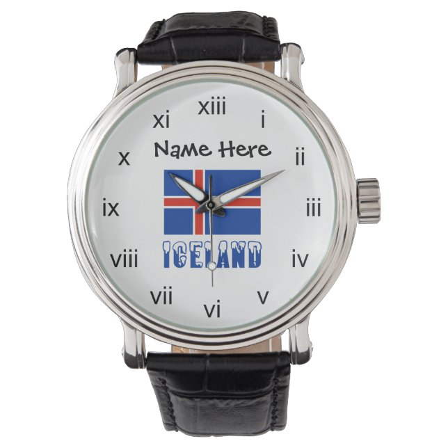Montre Drapeau islandais et islandais avec votre nom (devant)