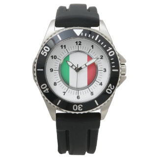 Montre Drapeau Italie Hommes noir bracelet en caoutchouc