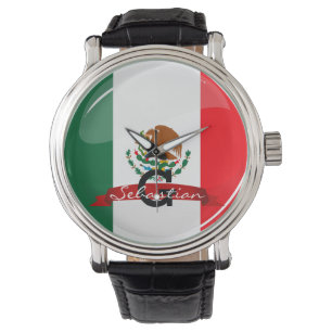 Montre Drapeau mexicain rond brillant