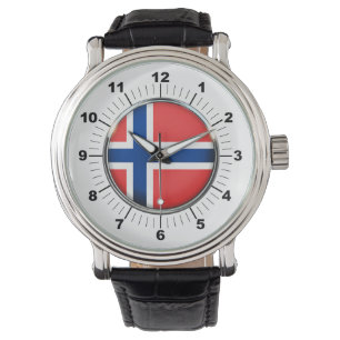 Montre Drapeau norvégien Vintage Black Leather Watch