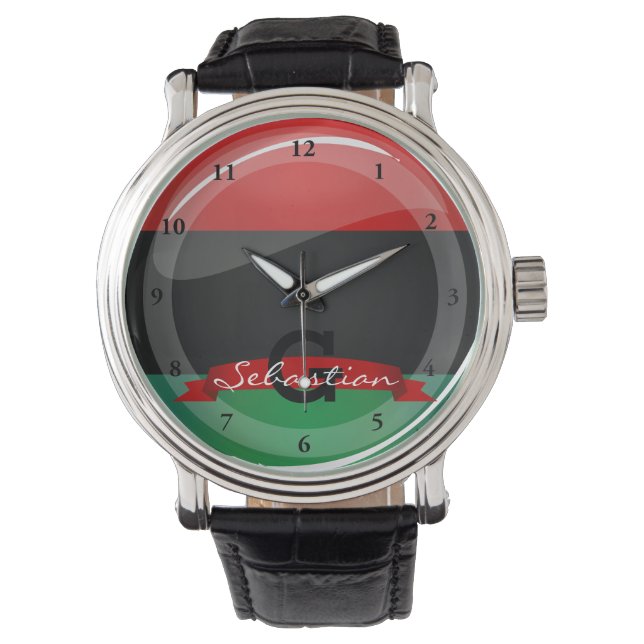 Montre Drapeau panafricain rond brillant (devant)