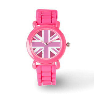 Montre drapeau rose du royaume-uni, union jack, drapeau d