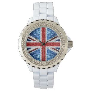Montre Drapeau rouge bleu blanc brillant parties scintill