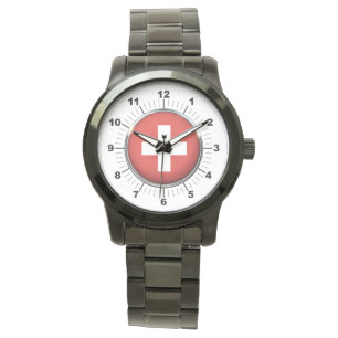 Montre Drapeau Suisse féminin Surdimensionné Black Watch
