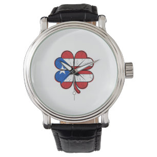 Montre Drapeau Trèfle Porto Rico Gravure Vintage Vecteur 