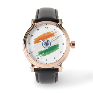 Montre Drapeau tricolore indien avec chiffres hindi sansk