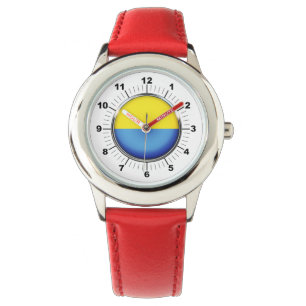 Montre Drapeau Ukraine Kid's Red Leather Strap Watch