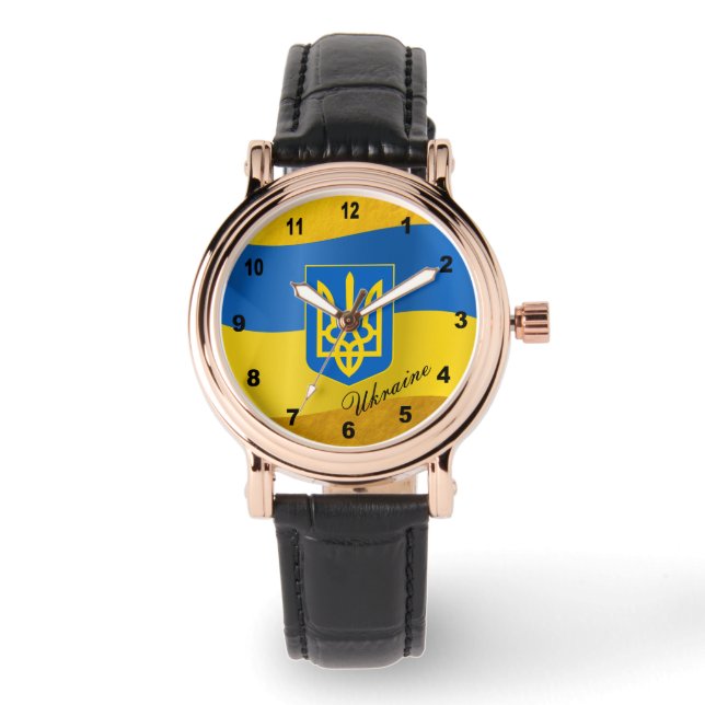 Montre Drapeau ukrainien et emblème ukrainien, texte (Recto)