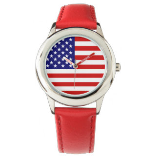 Montre drapeau usa rouge blanc et bleu + bande rouge