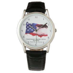 Montre *~* Drapeau Vétérinaire USA Militaire Rouge Bleu B