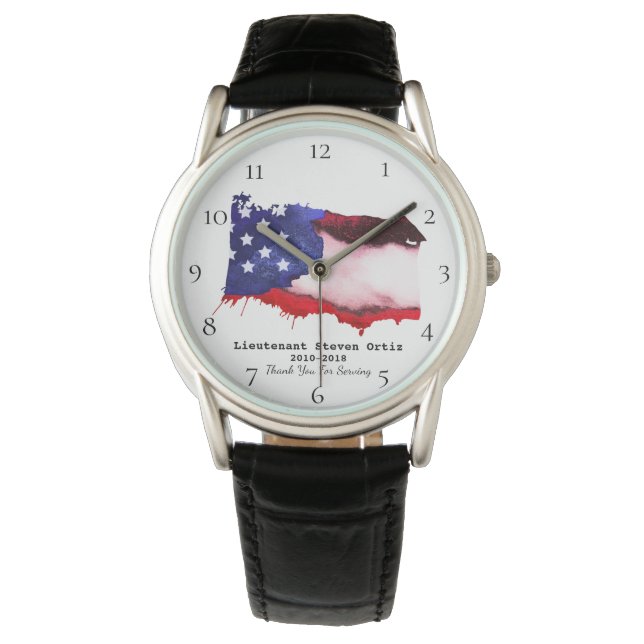 Montre *~* Drapeau Vétérinaire USA Militaire Rouge Bleu B (devant)