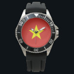 Montre Drapeau vietnamien (Vietnam)<br><div class="desc">Ce dessin présente le drapeau national du Vietnam (officiellement connu sous le nom de République socialiste du Vietnam), un pays d'Asie du Sud-Est. C'est le pays le plus à l'est de la péninsule indochinoise. Le Vietnam a des frontières terrestres avec la Chine au nord, et le Laos et le Cambodge...</div>