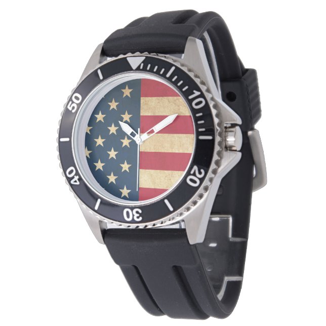 Montre Drapeau Vintage patriotique américain (Incliné)
