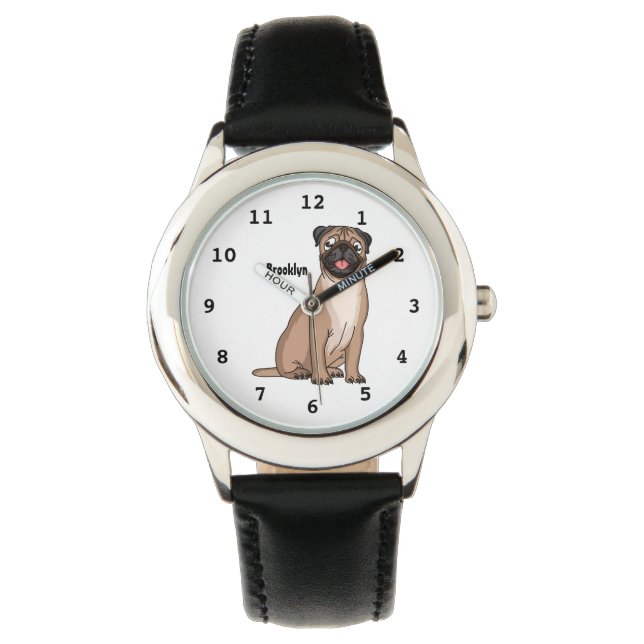 Montre Drôle joyeux dessin animé de chien de carlin (devant)
