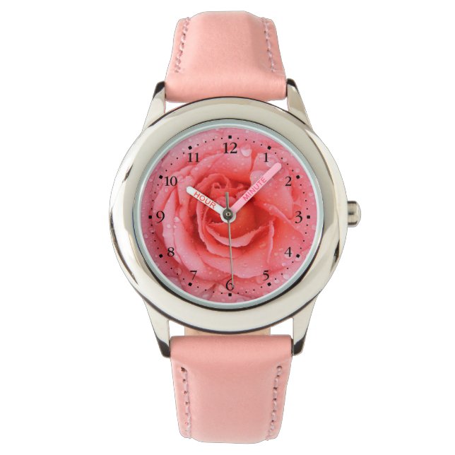 Montre Drops d'eau rose romantique (devant)
