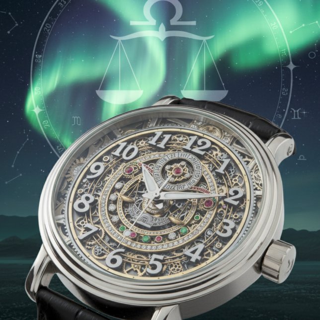 Montre du signe du zodiaque Libra, Steampunk, pier (Libra Watch / Astrology / Mechanical)