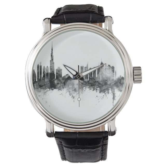 Montre Dubaï Skyline noir blanc (devant)
