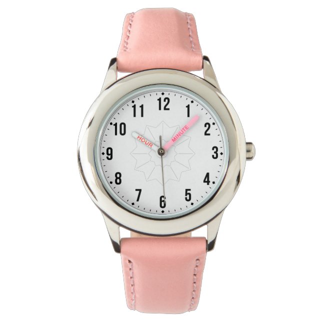 Montre Durable Kids Watch with Soft Pink Leather Band (devant)