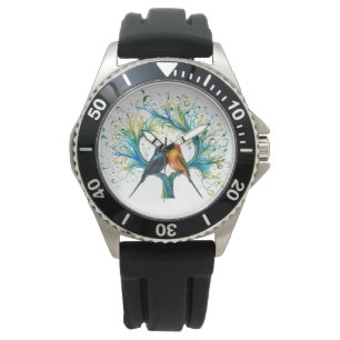 Montre E-Watch en acier inoxydable moderne avec caoutchou