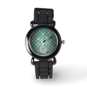 Montre Échelles bleues initiales personnalisées texturées