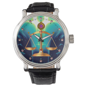 MONTRE ÉCHELLES D'OR DE LA LOI AVEC PIERRES GEM, SYMBOLE