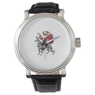 Montre Éclairage de Noël Père Noël équitation Chien gris