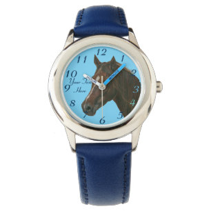 Montre Écorce portrait de cheval marron