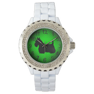 Montre Ecosse, Terrier écossais, vert noir/blanc