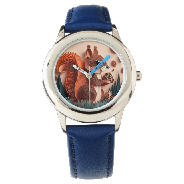 Montre Écureuil d'art en papier tenant une noix 3D (devant)