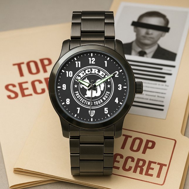 Montre Écureuil Secret "Protéger Vos Noix" Noir (Secret Squirrel Protecting Your-Nuts Black Stainless-Steel Watch)