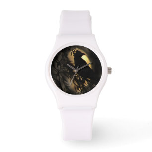 Montre Eerie Raven Silhouette Contre Une Lune Fantastique