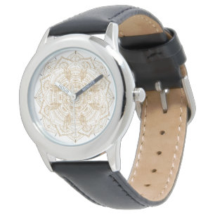 Montre Elégant blanc & or Mandala conception main dessiné