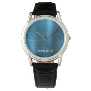 Montre Élégant bleu monogramme brossé métal
