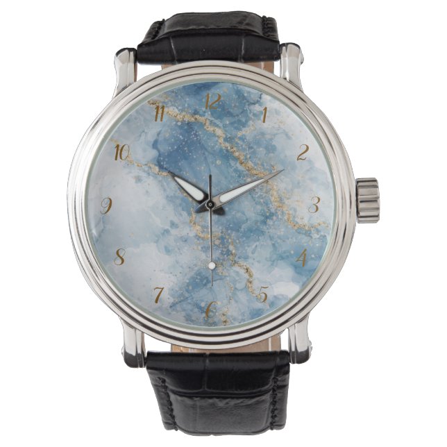Montre Elegant Blue Gold Glitter Abstract Flow            (devant)