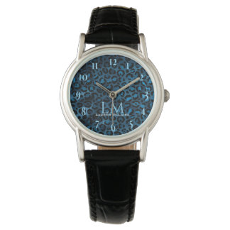 Montre Elegant Blue Leopard Personalized Watch
