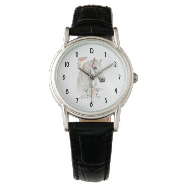 Montre Élégant Boho Cheval Blanc Floral (devant)