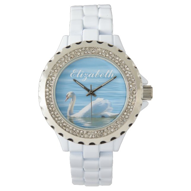 Montre Elégant cygne blanc Nom personnalisé (devant)