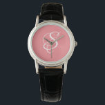 Montre Élégant do-it-yourself blanc à la mode Monogramme/<br><div class="desc">Personnalisez cette montre cool à la mode avec votre Monogramme en blanc Script Lettering sur un arrière - plan corail. Un accessoire unique,  frais,  féminin et féminin.</div>