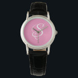 Montre Élégant do-it-yourself blanc Monogramme/rose<br><div class="desc">Personnalisez cette montre cool à la mode avec votre Monogramme en blanc Script Lettering sur un arrière - plan rose. Un accessoire unique,  frais,  féminin et féminin.</div>