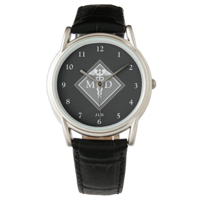Montre Elégant docteur MD Caduceus Black Grey Monogramme (devant)