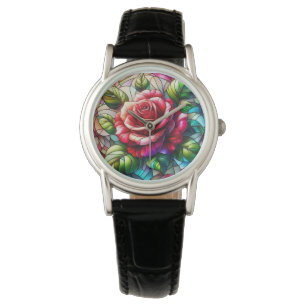 Montre Élégant effet Rose en verre